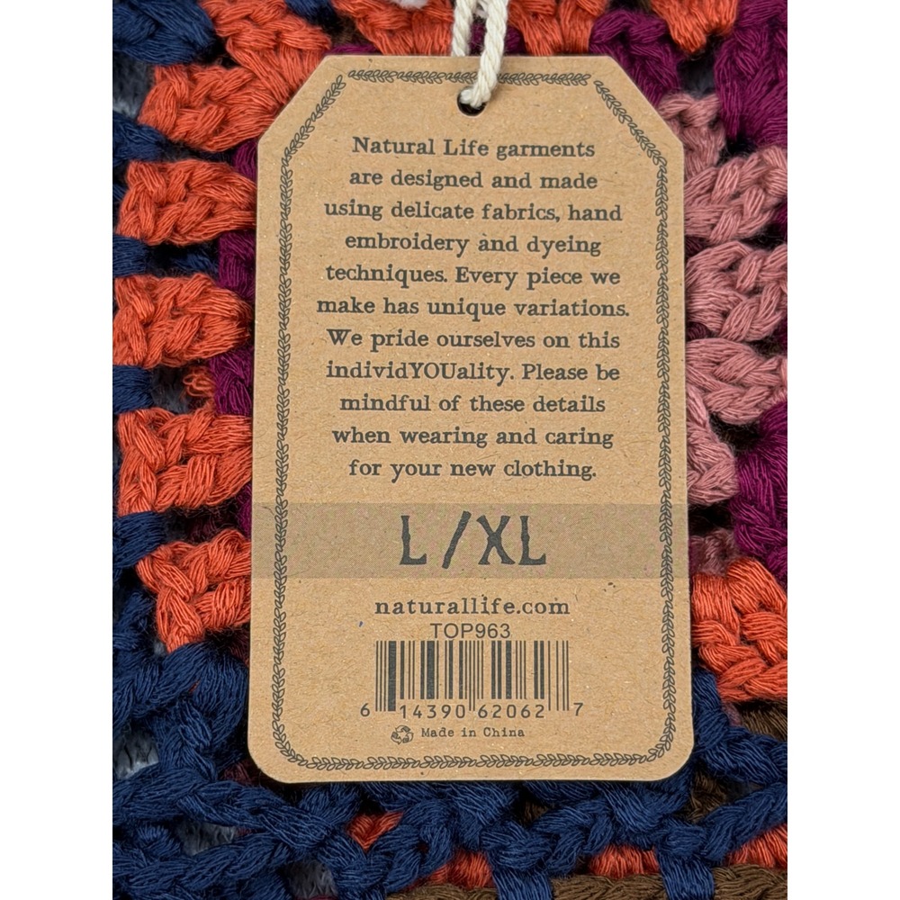 Natural Life Crochet Granny Square Tank Top Multicolor Boho Crop L/XL TOP963 NEW - Picture 5 of 11